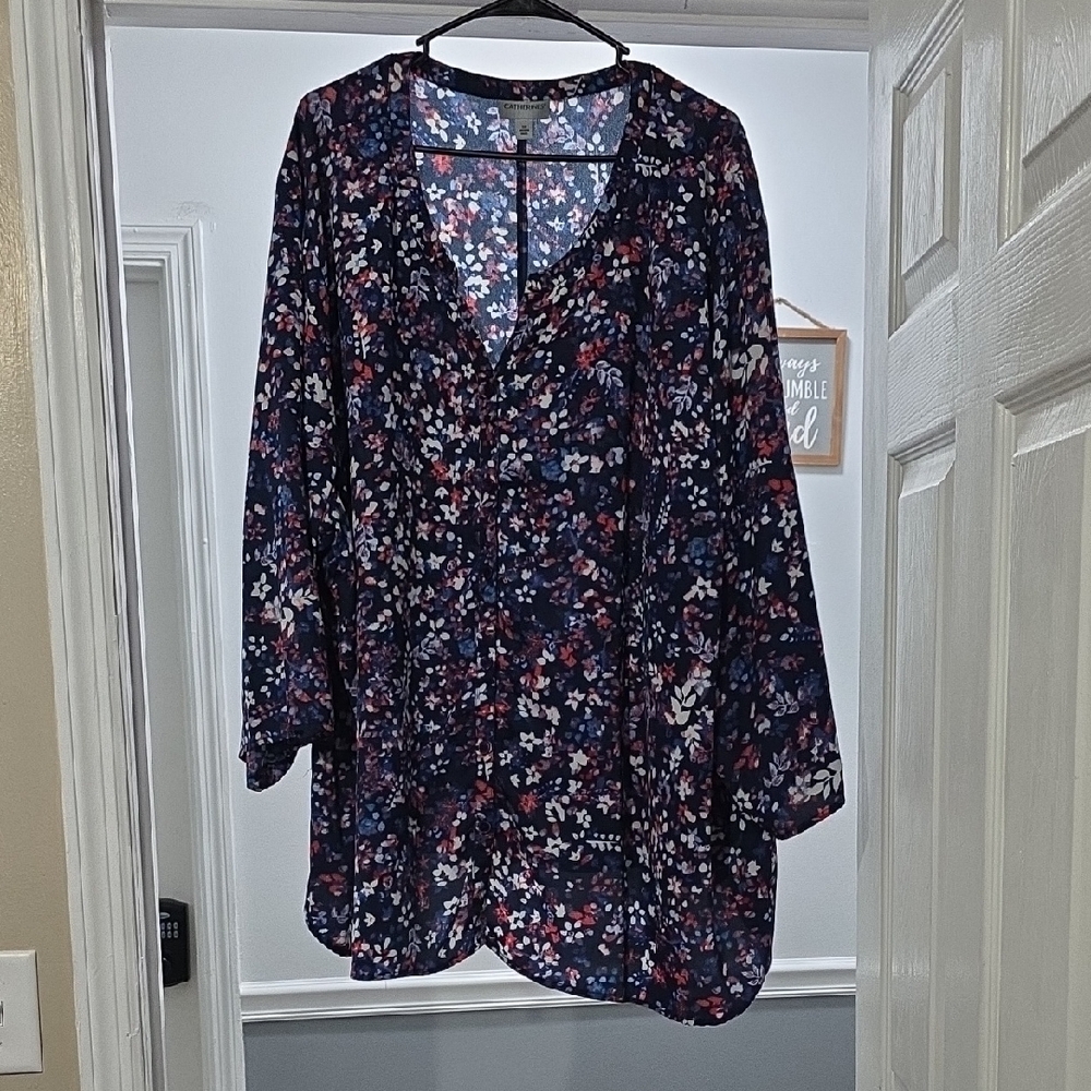 Catherines Navy and Red Floral Blouse